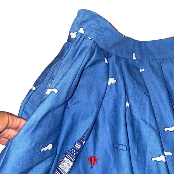 Grace Karin Pleated skirt with a London transportation scene print small Blue - Picture 3 of 4